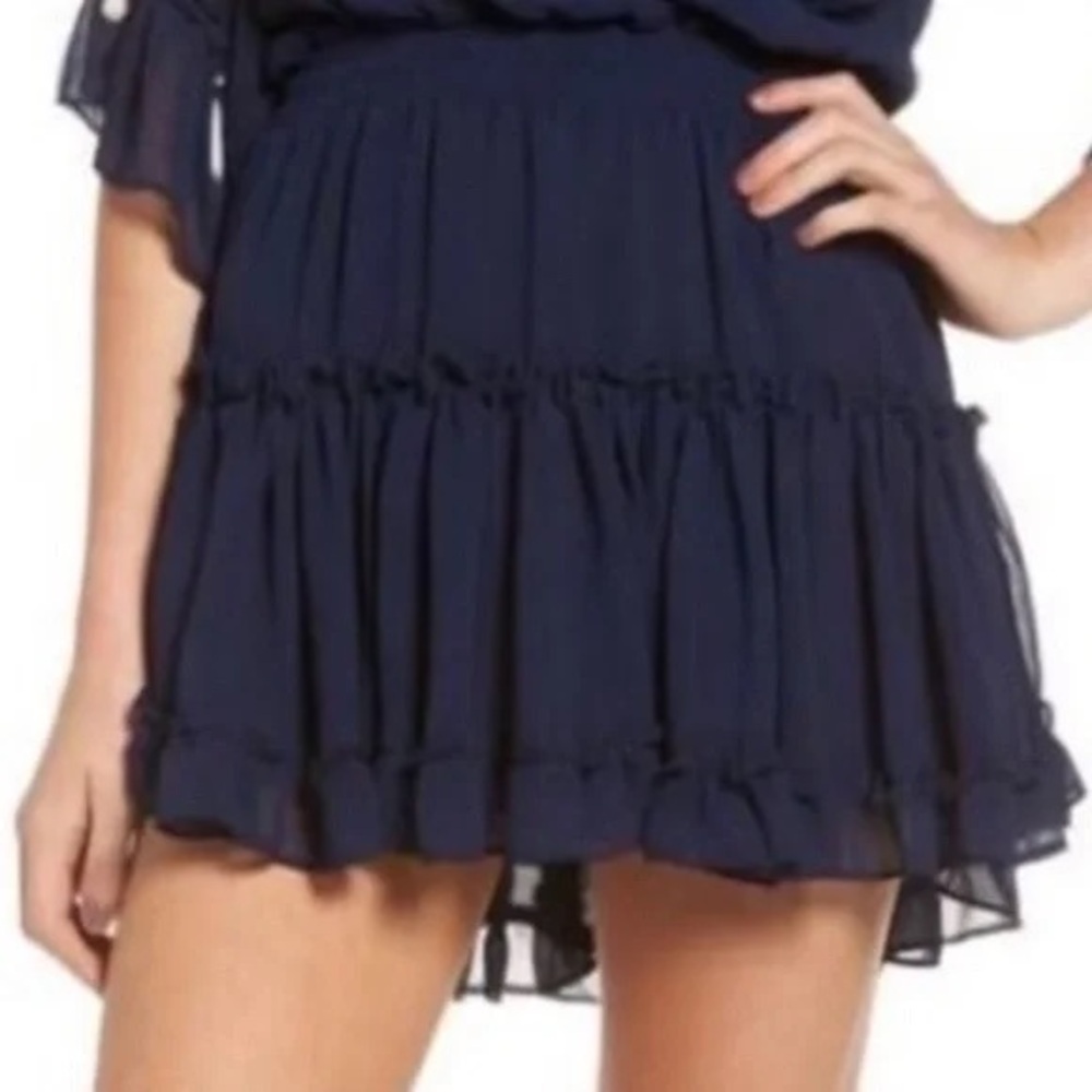 Misa Los Angeles Ruffled Navy Blue Mini Skirt